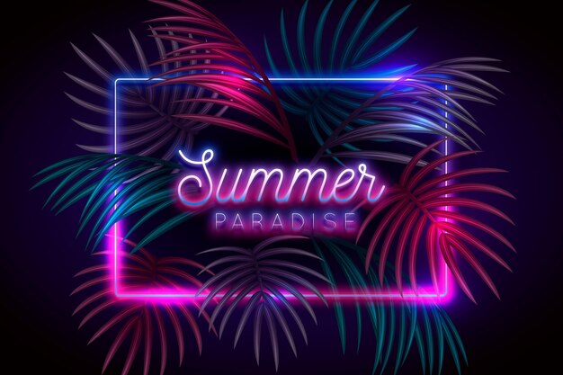 Lettering tropicale con foglie al neon