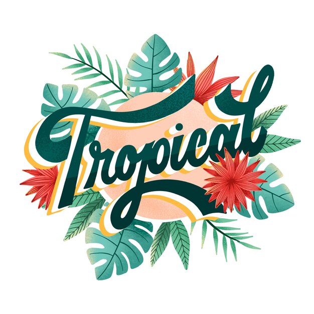 Lettering tropicale con foglie o fiori