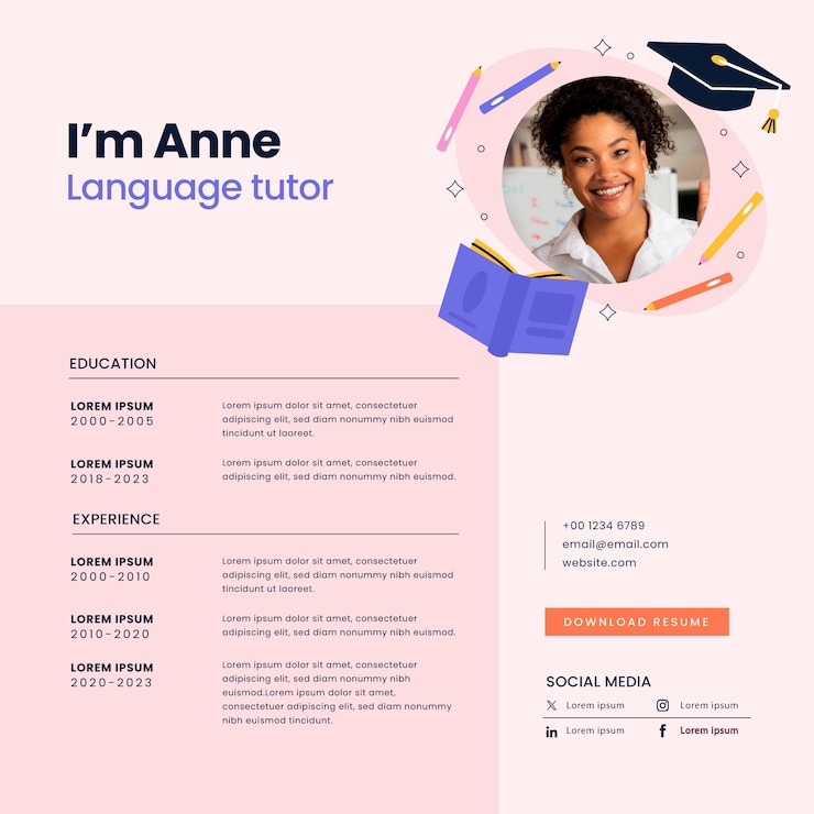 Vettore gratuito lezioni di inglese di progettazione piatta curriculum online