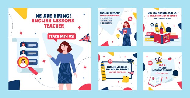 Lezioni di inglese flat design post su Instagram