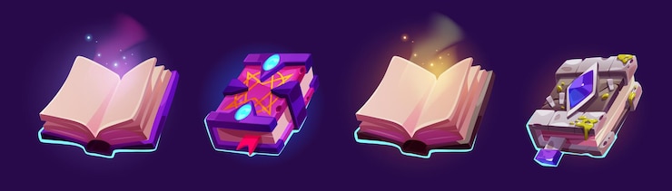 Vettore gratuito libri magici aperti e chiusi di incantesimi
