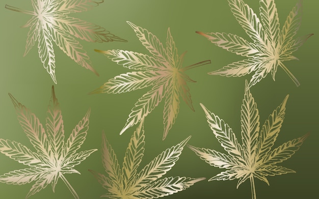Linea arte foglie di cannabis marijuana su sfondo verde