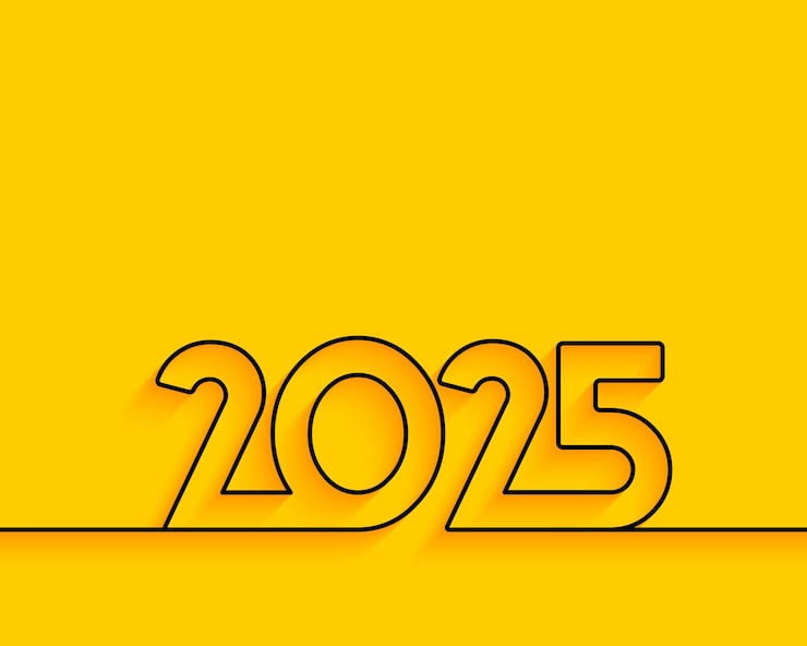 Vettore gratuito linea d'arte 2025 anno nuovo sfondo giallo con spazio di copia