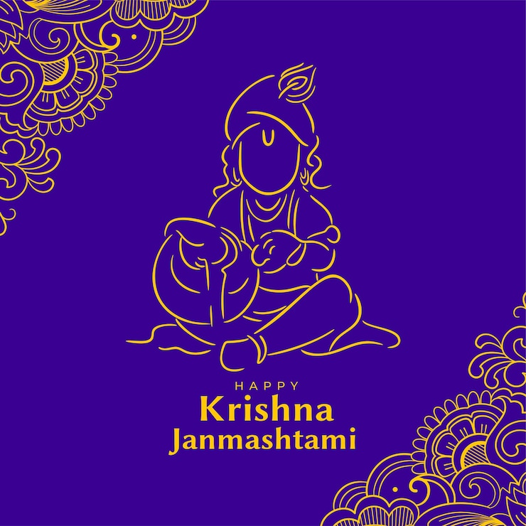 Vettore gratuito linea decorativa stile krishna janmashtami festival saluto disegno vettoriale