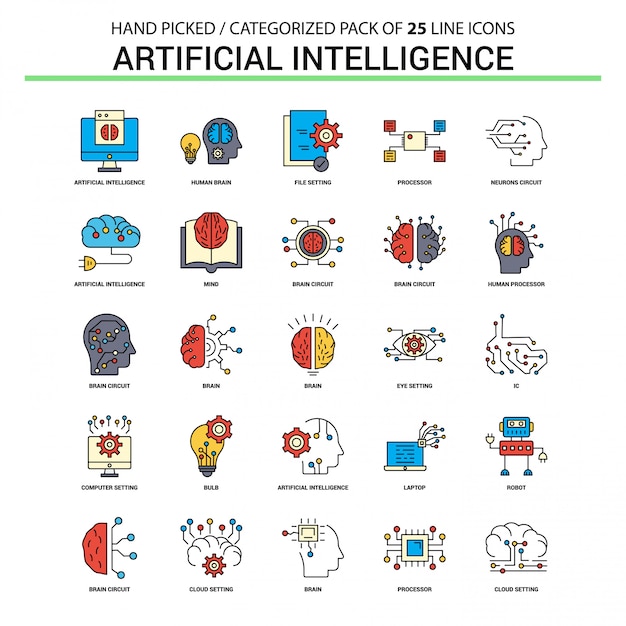 Linea piana icona di intelligenza artificiale messa - progettazione delle icone di concetto di affari