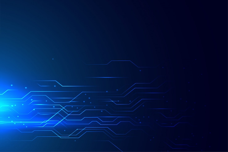 Vettore gratuito linee blu di tecnologia schema elettrico incandescente