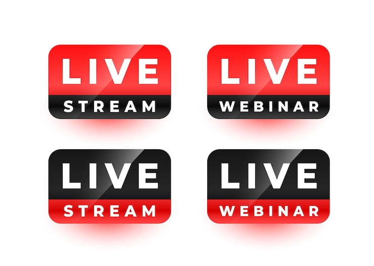 Vettore gratuito live stream or webinar button with glossy effect