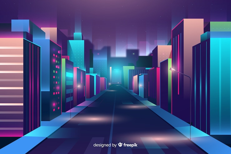 Vettore gratuito lo sfondo della città notturna futuristica