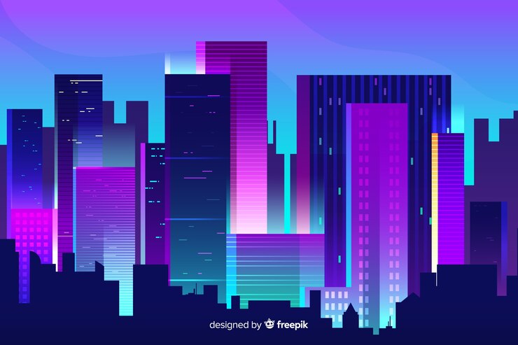 Vettore gratuito lo sfondo della città notturna futuristica