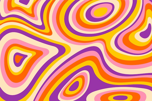 Lo sfondo psichedelico colorato e groovy disegnato a mano