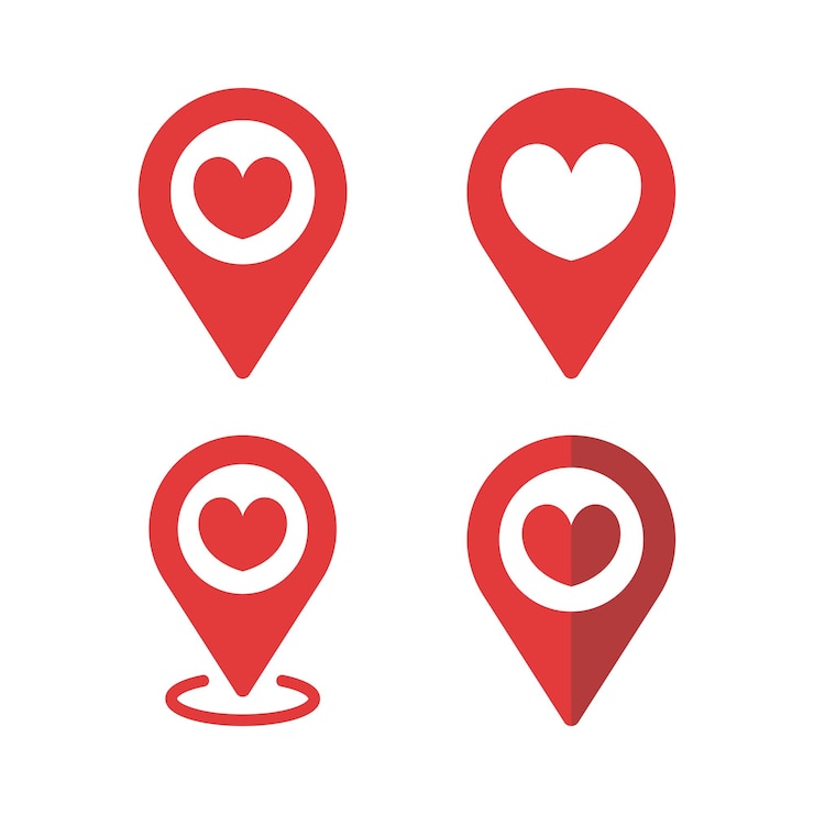 Vettore gratuito localizzazione del cuore pin stili multipli