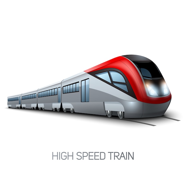 Locomotiva moderna realistica ad alta velocità del treno sulla ferrovia