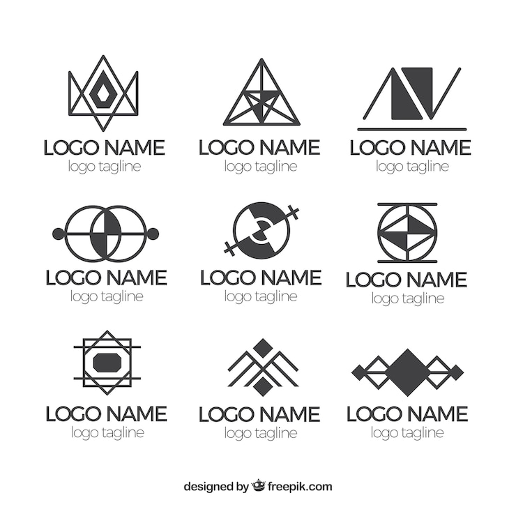 Vettore gratuito loghi geometrici in bianco e nero in stile monoline