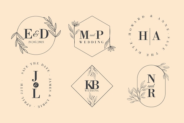Loghi monogramma di nozze calligrafici