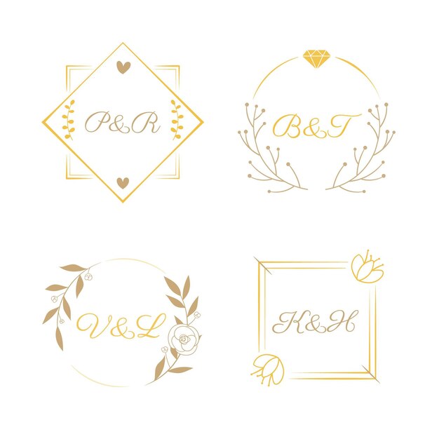 Loghi monogramma matrimonio disegnati a mano
