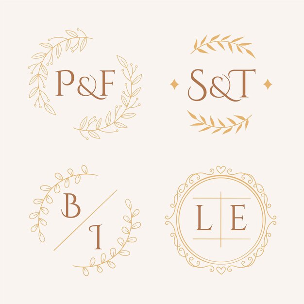 Loghi monogramma matrimonio disegnati a mano