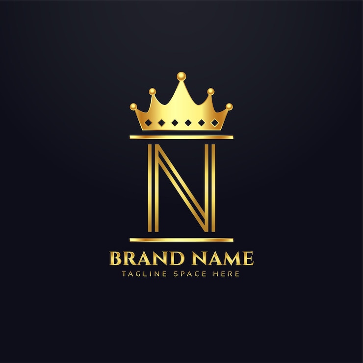 Vettore gratuito logo del marchio di lusso per la lettera n con corona