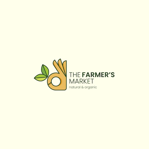 Logo del mercato degli agricoltori di design piatto disegnato a mano