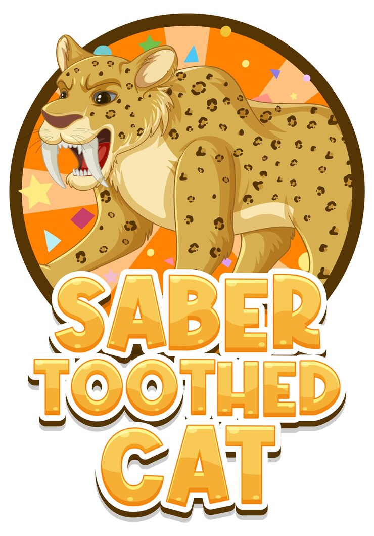 Vettore gratuito logo del personaggio dei cartoni animati del gatto dai denti a sciabola