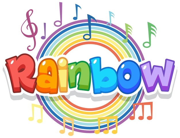 Logo della parola arcobaleno sull'arcobaleno rotondo