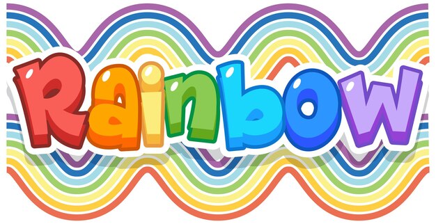 Logo della parola arcobaleno sullo sfondo dell'onda arcobaleno