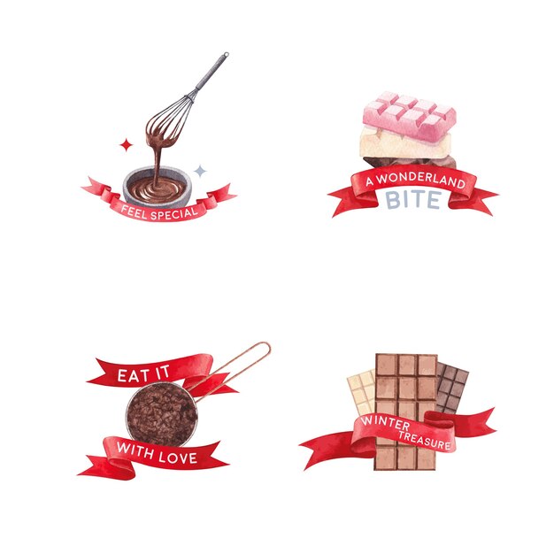 Logo design con il concetto di inverno di cioccolato per il branding e marketing illustrazione vettoriale dell'acquerello