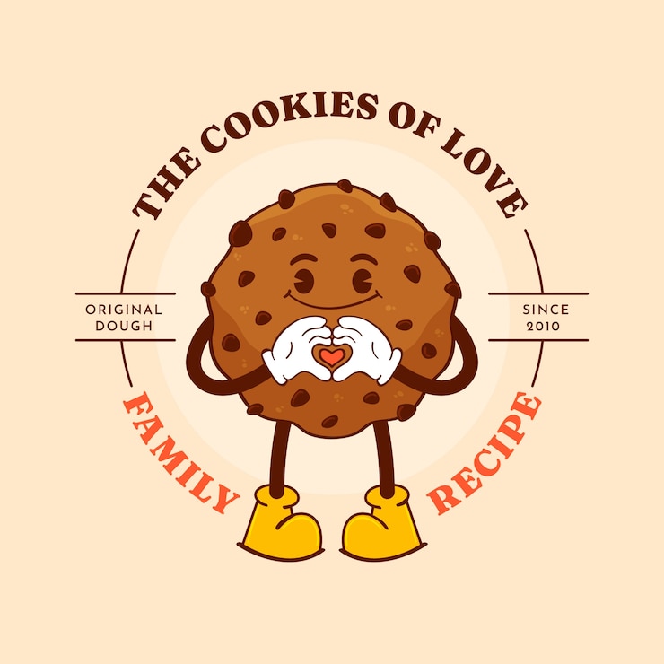 Vettore gratuito logo di biscotto con gocce di cioccolato carino disegnato a mano