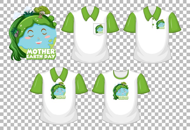 Vettore gratuito logo di madre terra giorno con set di camicie differenti isolato su sfondo trasparente