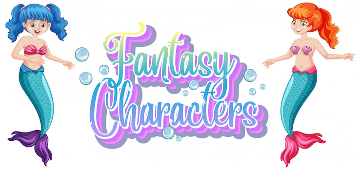 Vettore gratuito logo di personaggi di fantasia con sirene su sfondo bianco