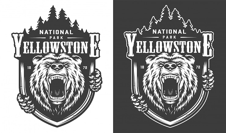 Vettore gratuito logo monocromatico vintage parco nazionale di yellowstone