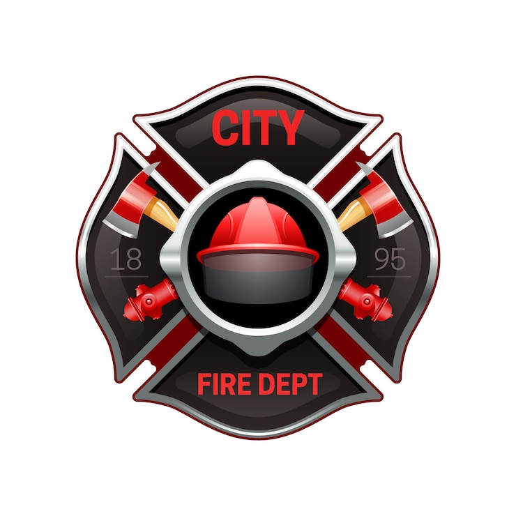 Vettore gratuito logo realistico dell'organizzazione del corpo dei vigili del fuoco della città