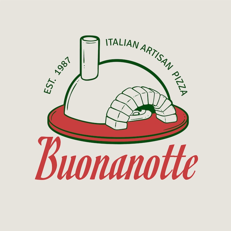 Vettore gratuito logo vintage pizzeria disegnato a mano