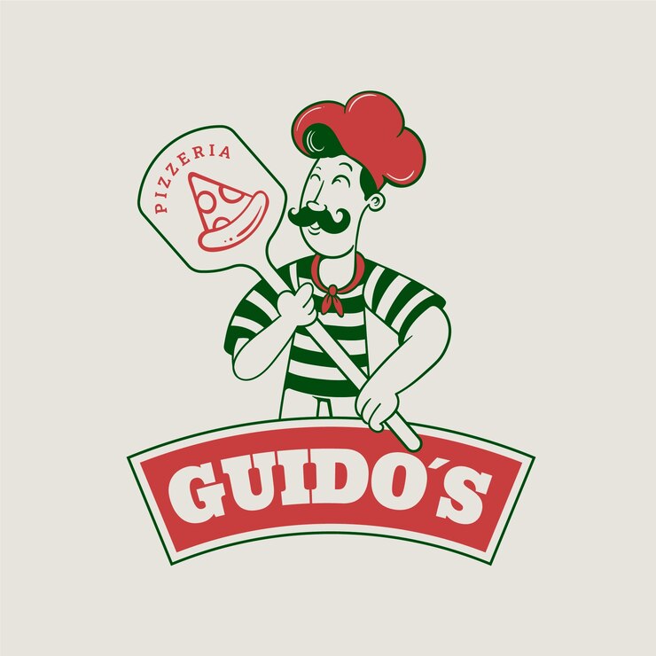 Vettore gratuito logo vintage pizzeria disegnato a mano