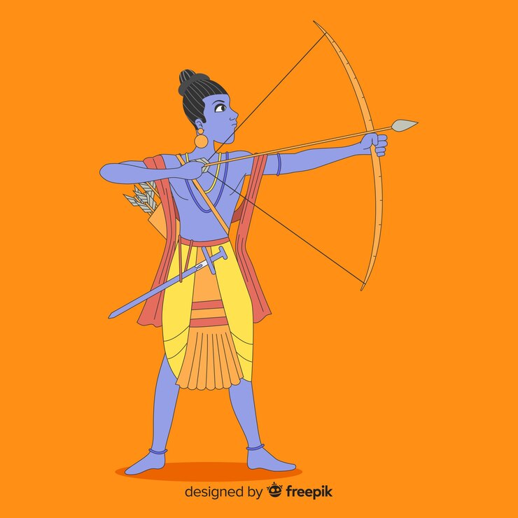Vettore gratuito lord rama con freccia e fiocco