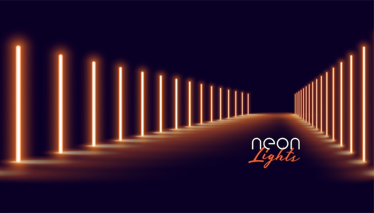 Vettore gratuito luci al neon dorate brillanti sullo sfondo del pavimento