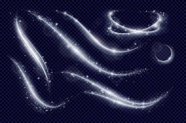 Luci volanti magiche e luccica di diverse forme astratte su trasparente realistico