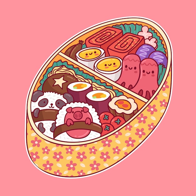 Lunchbox giapponese pieno di cibo kawaii design