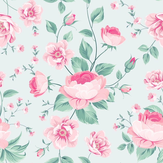 Lussuosa carta da parati peonia in stile vintage Motivo floreale senza cuciture con boccioli di fiori su sfondo grigio lineare Illustrazione vettoriale