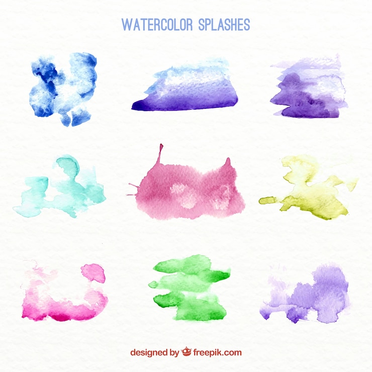 Vettore gratuito macchie di acquerello pacchetto di diversi colori