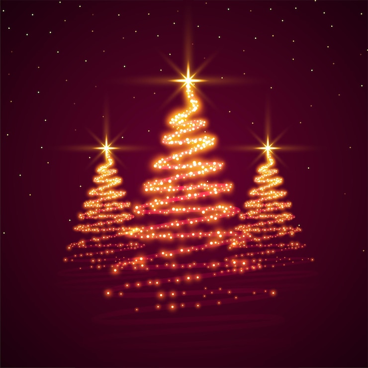 Vettore gratuito magico albero di natale scintillante con stella dorata