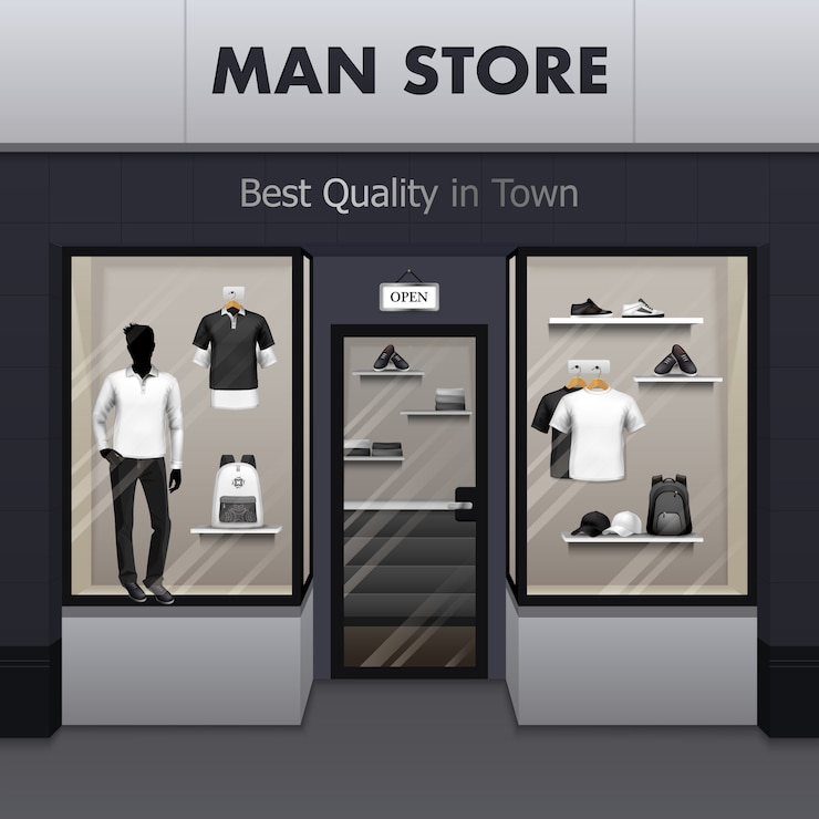 Vettore gratuito man sportswear store realistic street view 
