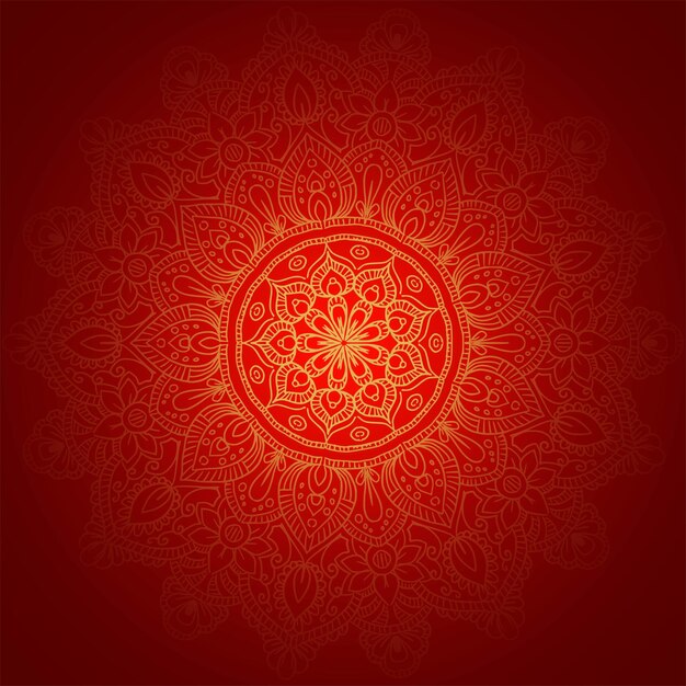 Mandala dorato decorativo su sfondo rosso