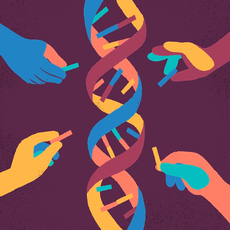 Vettore gratuito mani che creano dna