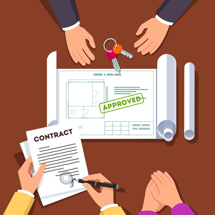 Vettore gratuito mani che firma contratto casa o appartamento