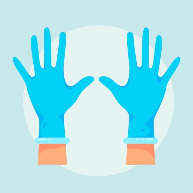 Mani che indossano guanti medicali