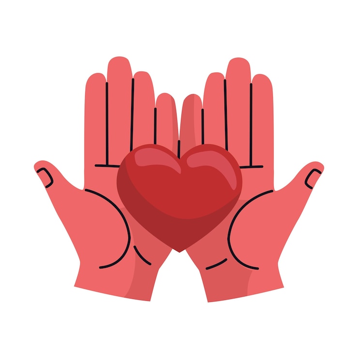 Vettore gratuito mani che sollevano l'icona di amore del cuore