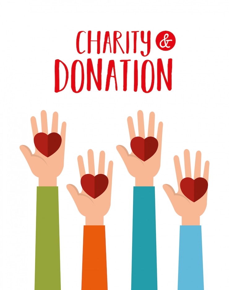 Vettore gratuito mani con cuori per donazione di beneficenza