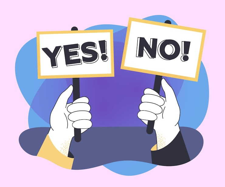 Vettore gratuito mani umane che reggono dei banner con scritto sì e no