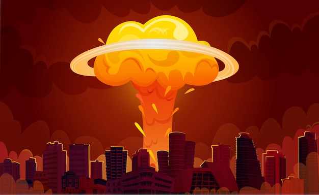 Manifesto del fumetto di città di esplosione nucleare