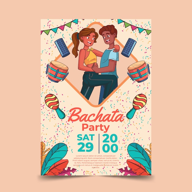 Manifesto della festa di bachata disegnato a mano